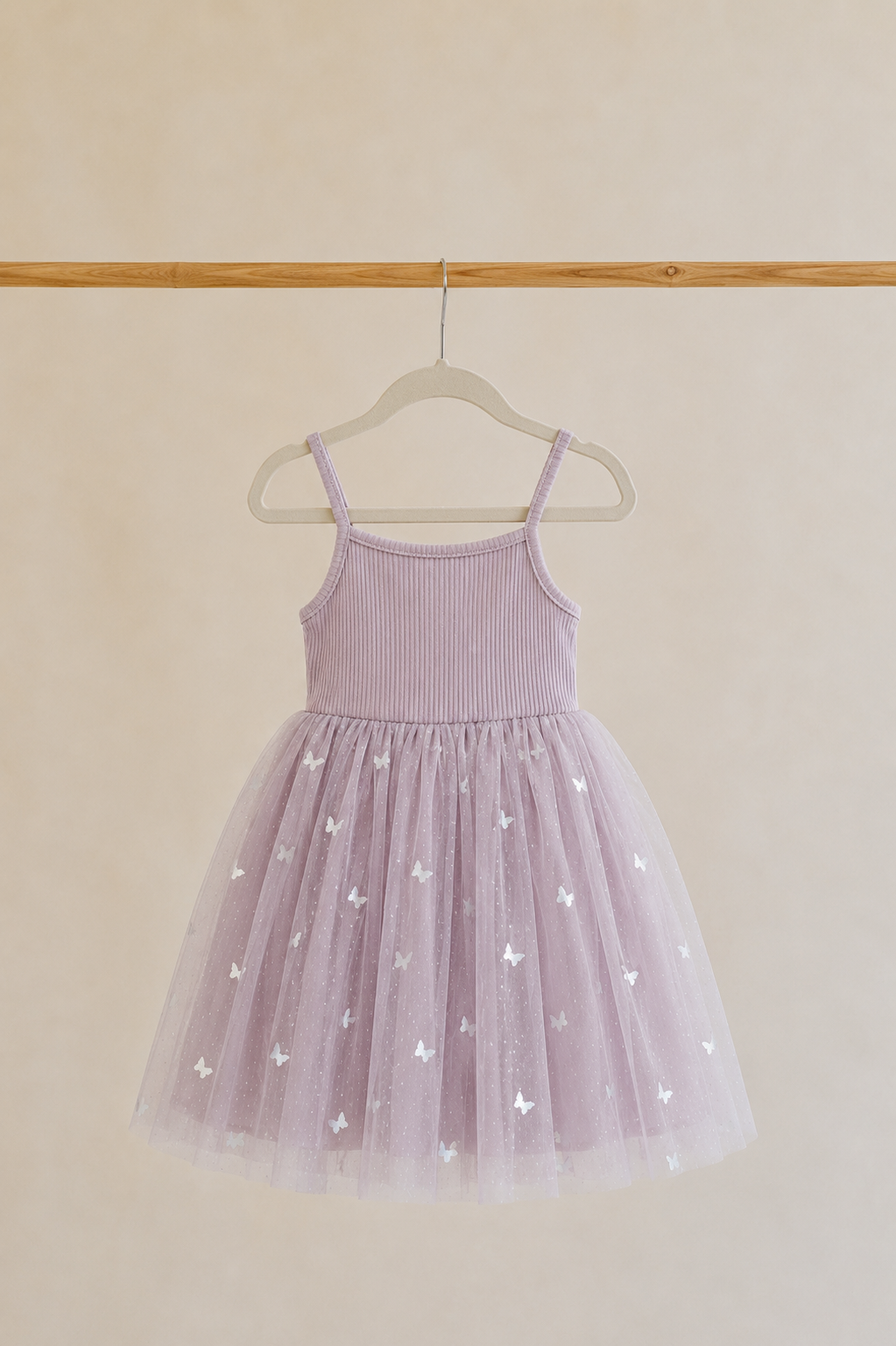 Ribbed Tulle Dress - Mauve Butterflies