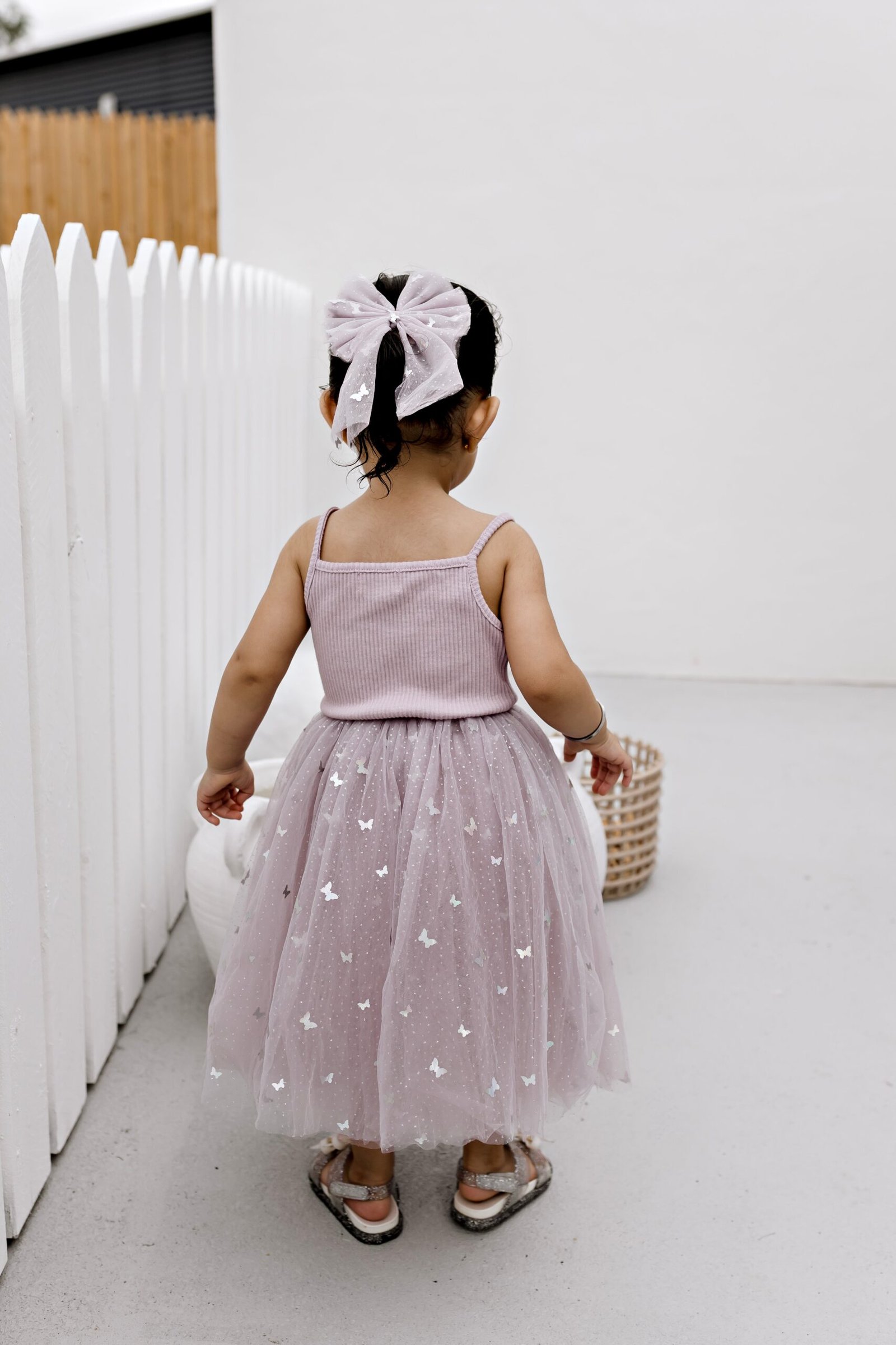 Ribbed Tulle Dress - Mauve Butterflies
