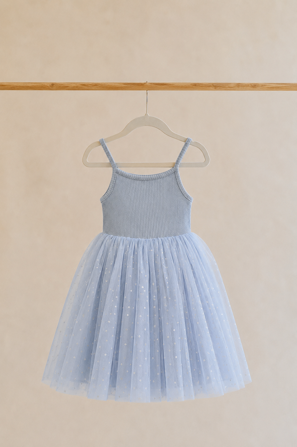 Ribbed Tulle Dress - Dusty Blue Dots