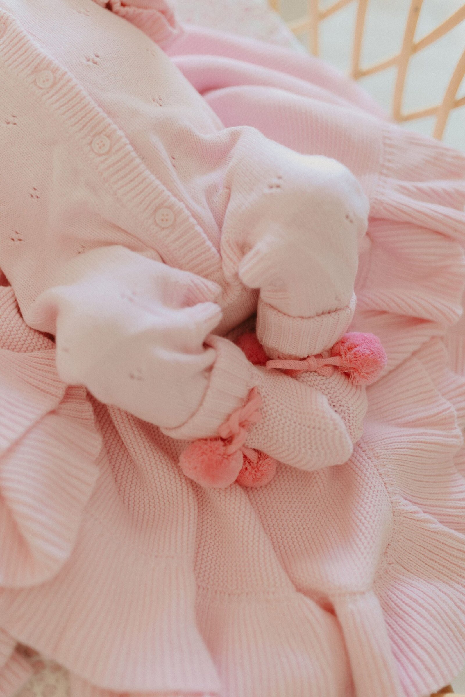 Baby Knit Booties | Pink Poms