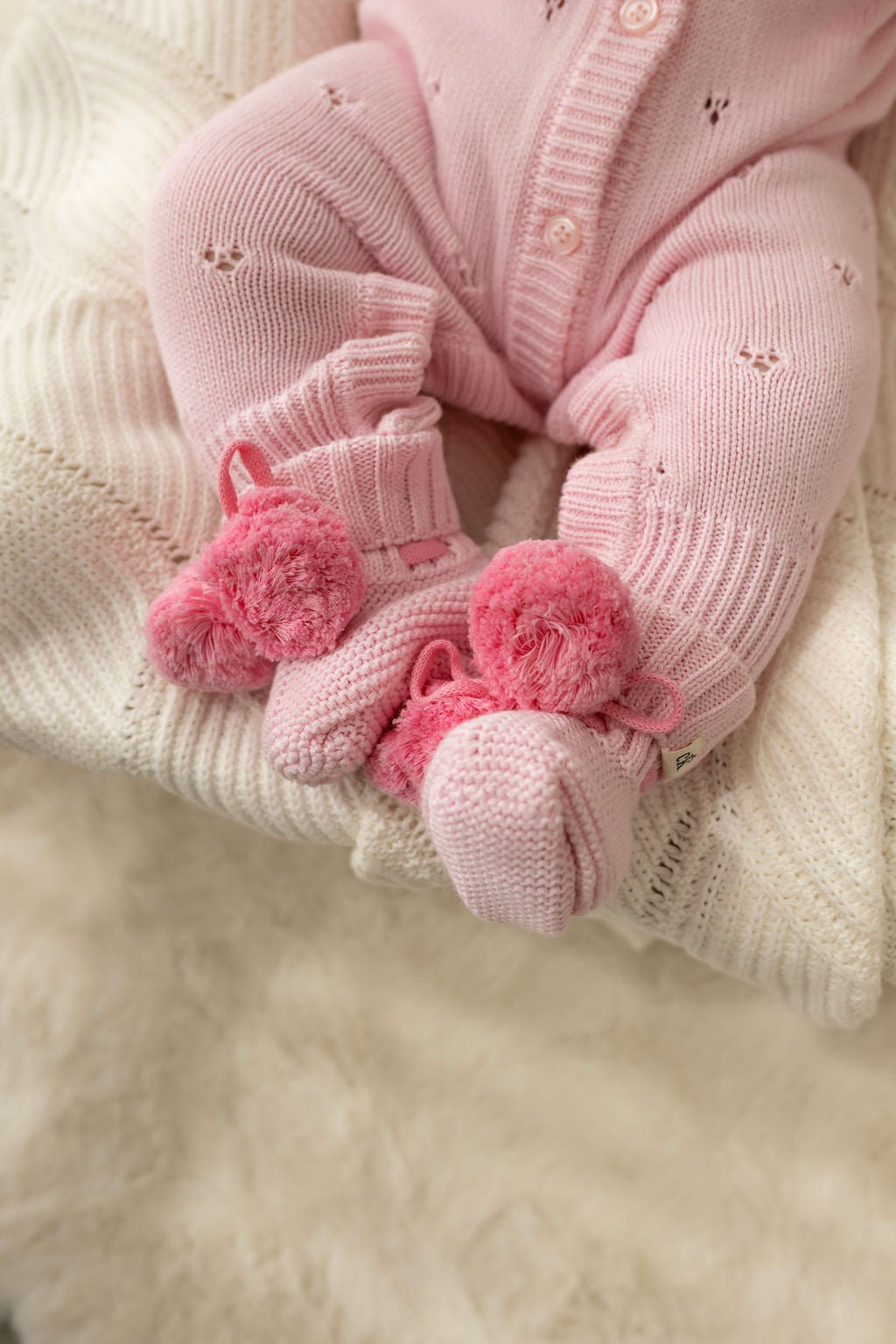 Baby Knit Booties | Pink Poms