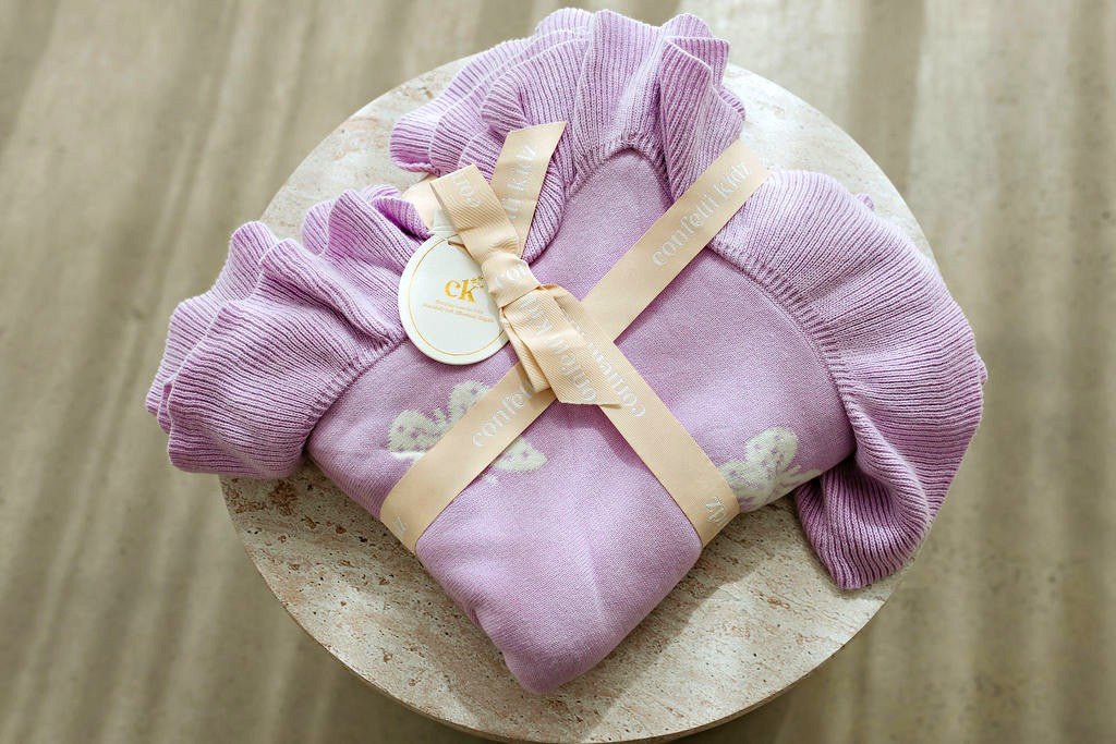 Reversible Knit Blanket | Lavender Butterflies