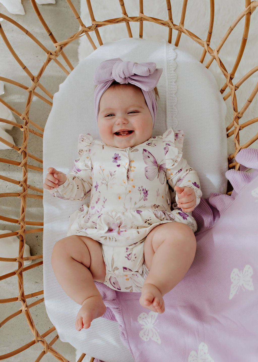 Reversible Knit Blanket | Lavender Butterflies