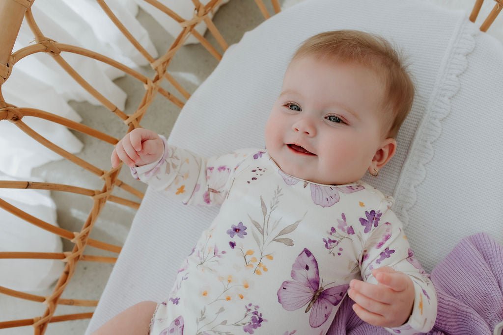 *Size Prem + NB left* Lilac Butterflies L/S Bodysuit