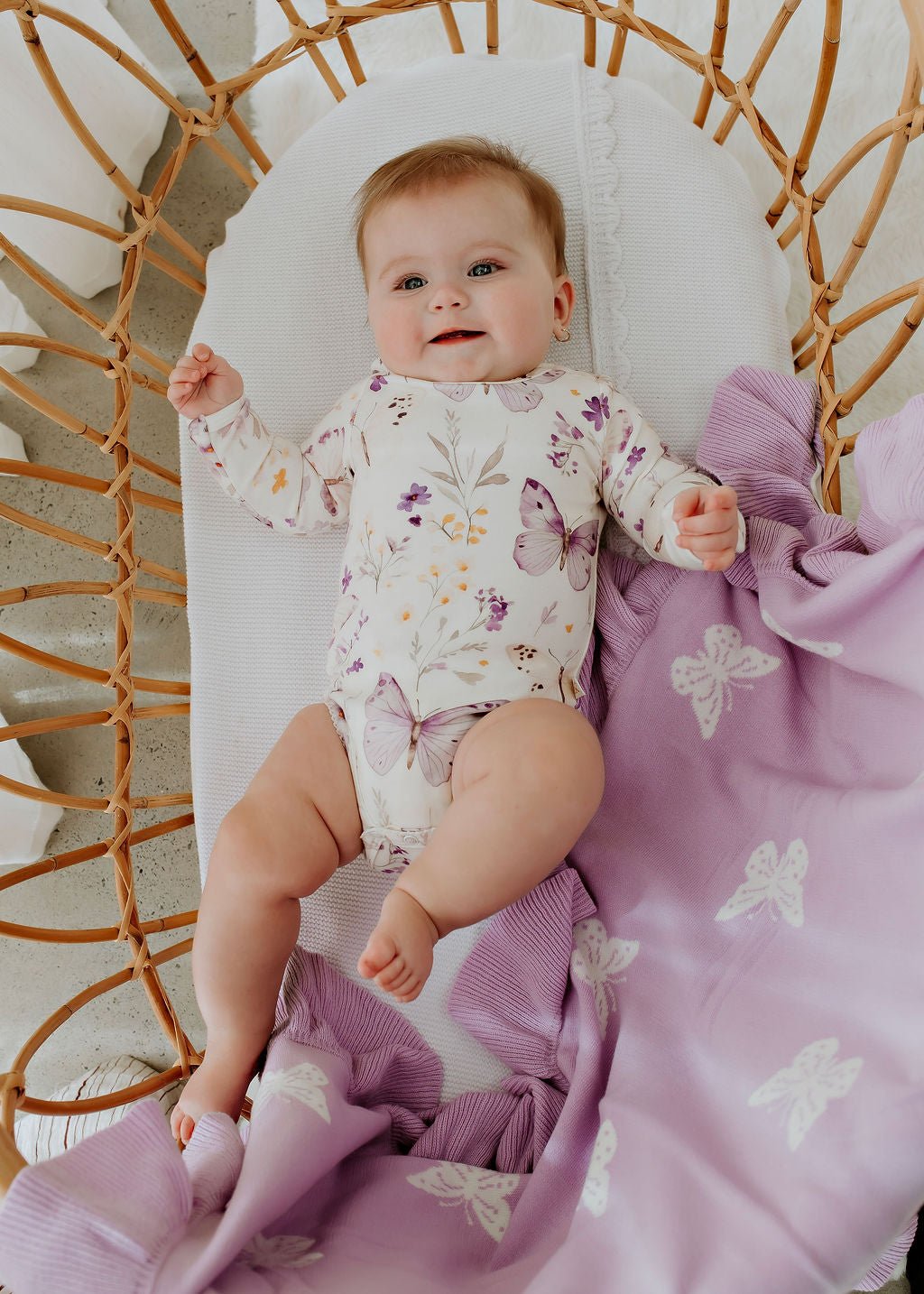 *Size Prem + NB left* Lilac Butterflies L/S Bodysuit