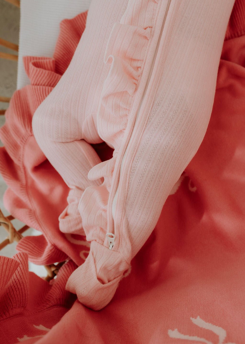 *Size prem left* Candy Pink Pointelle Zipsuit
