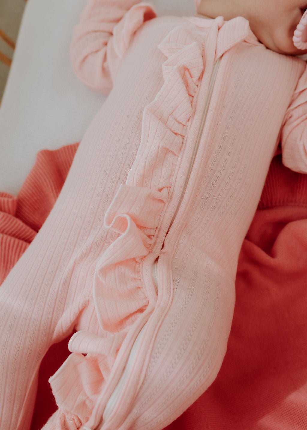 *Size prem left* Candy Pink Pointelle Zipsuit