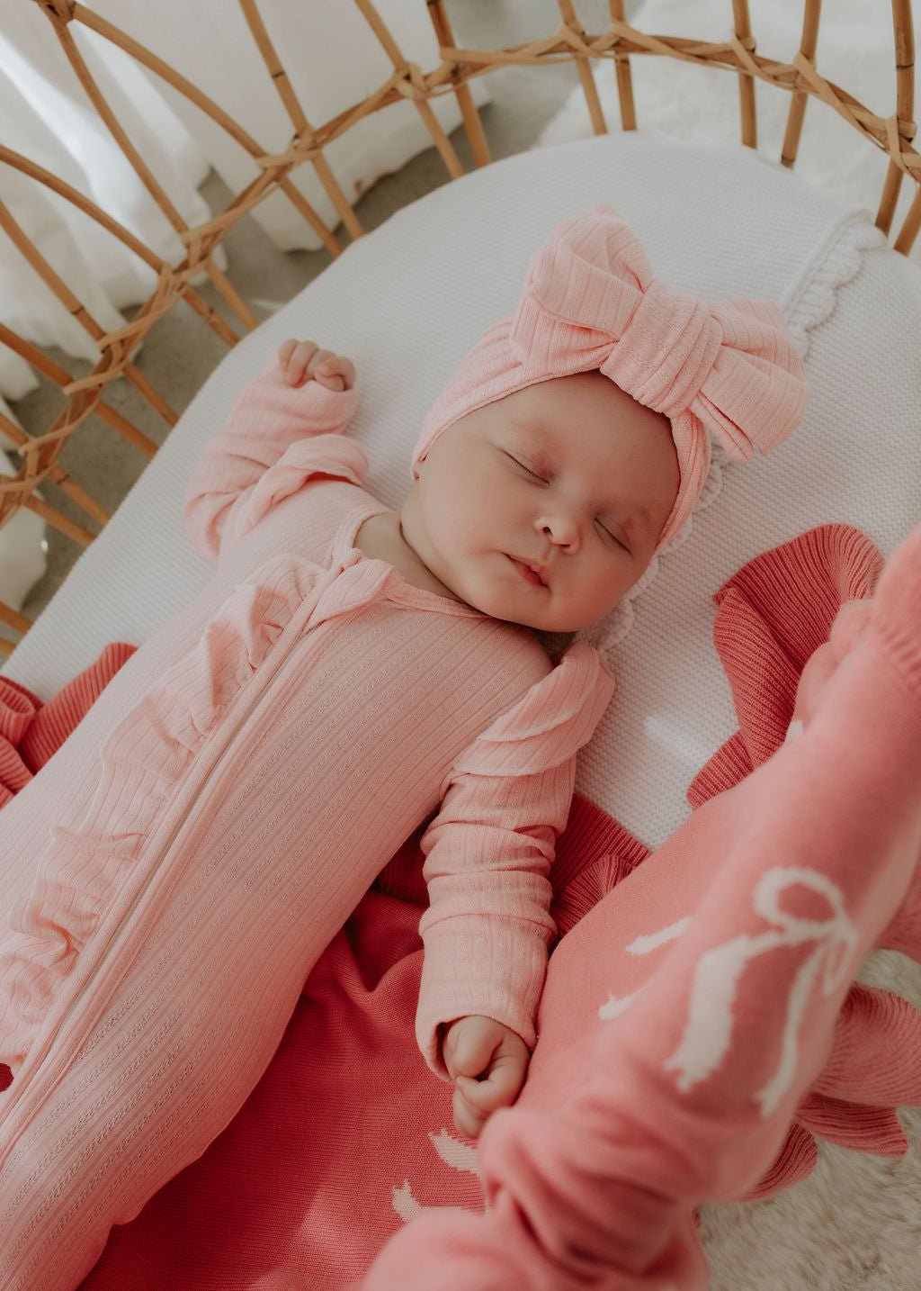 Reversible Knit Blanket | Pink Bows
