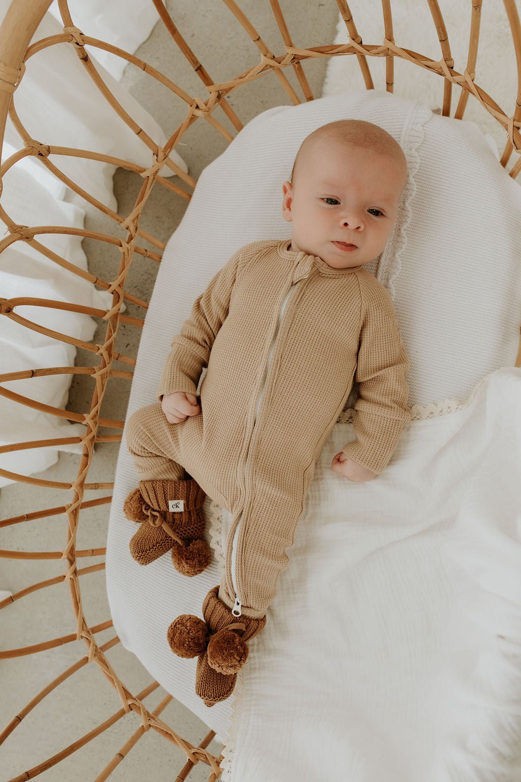 *NB, 3-6M, 6-12M left* Fawn Waffle Zipsuit