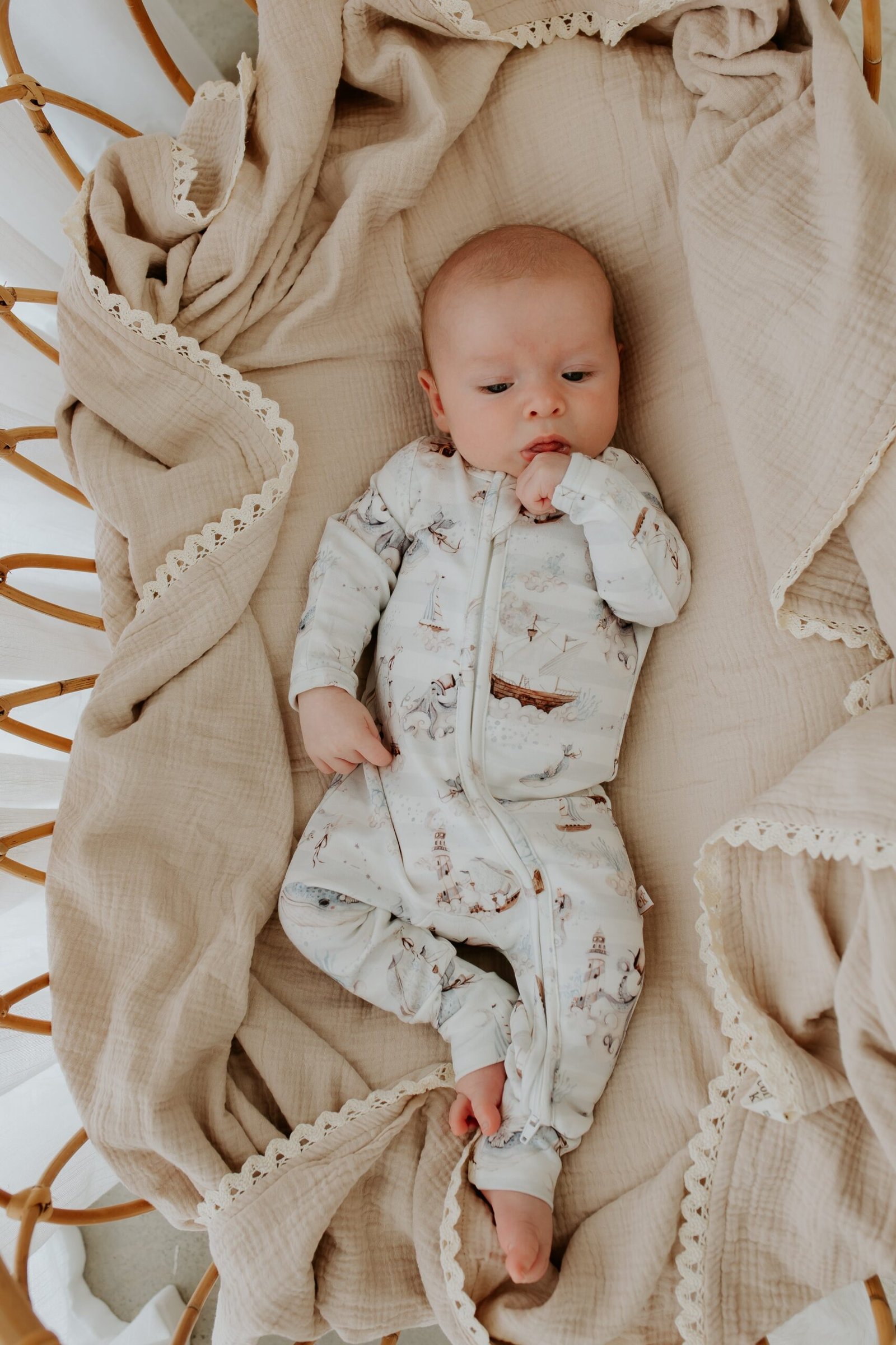 *Size 3-6m left* Magic Ocean - Bamboo Zipsuit
