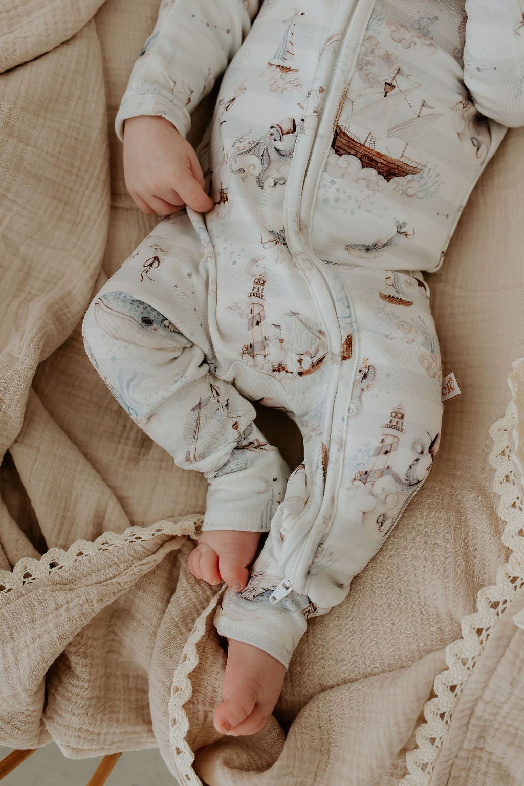 *Size 3-6m left* Magic Ocean - Bamboo Zipsuit