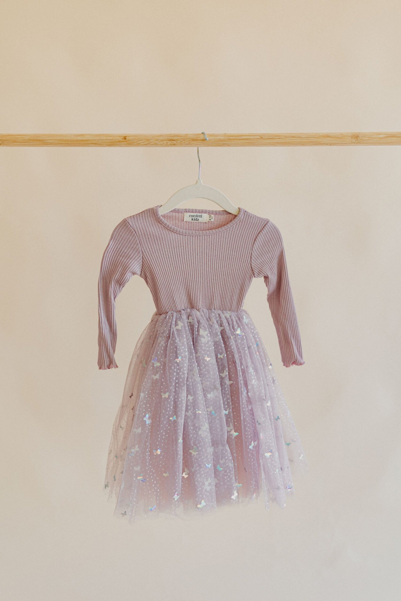 Mauve Butterflies - Long Sleeve Tulle Dress