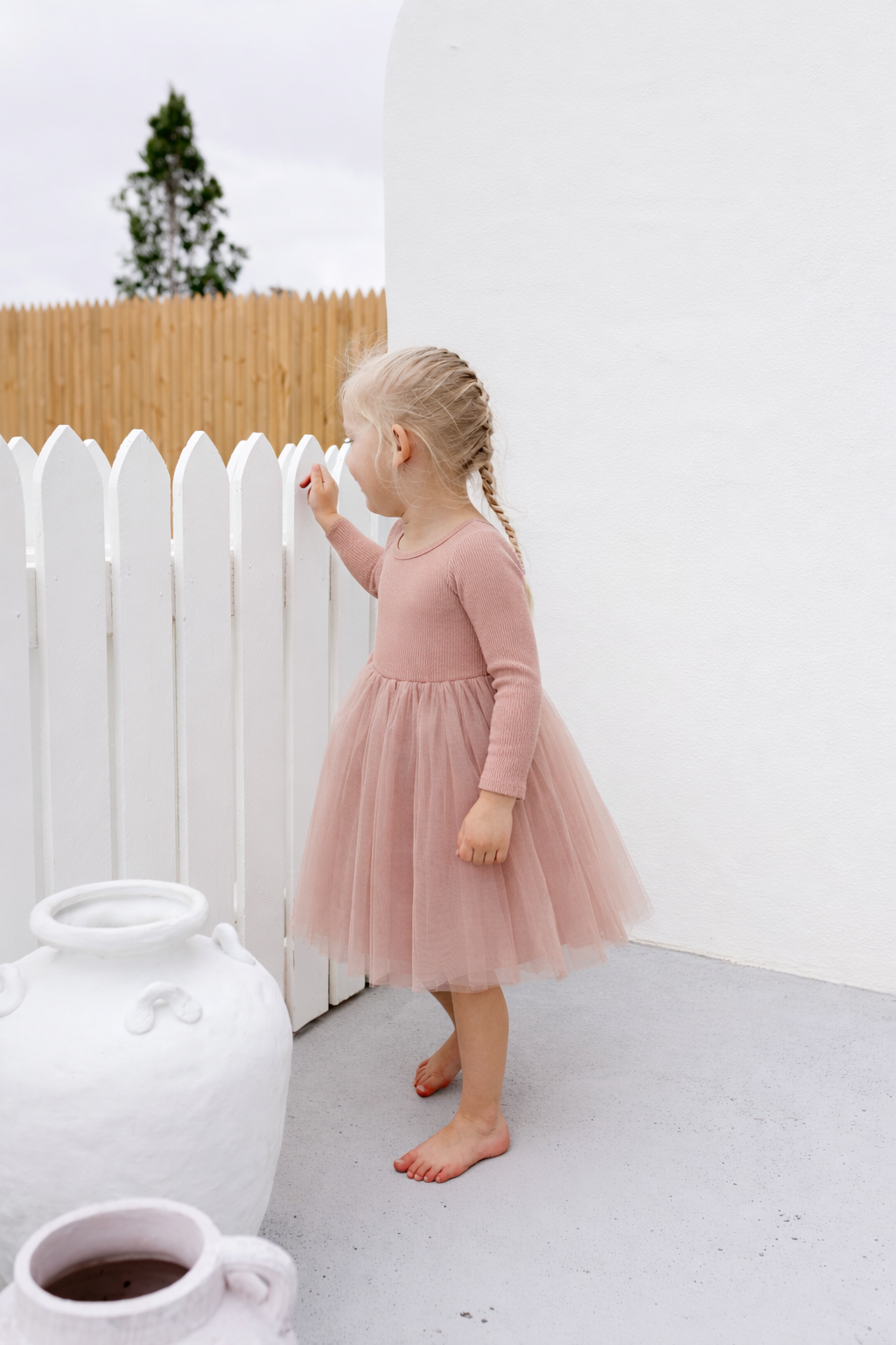 Dusty Pink Sparkles - Long Sleeve Tulle Dress