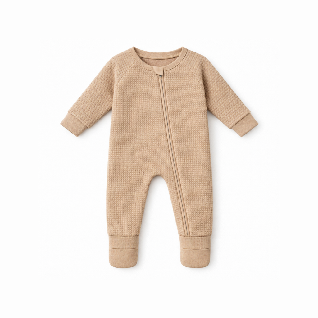 *NB, 3-6M, 6-12M left* Fawn Waffle Zipsuit