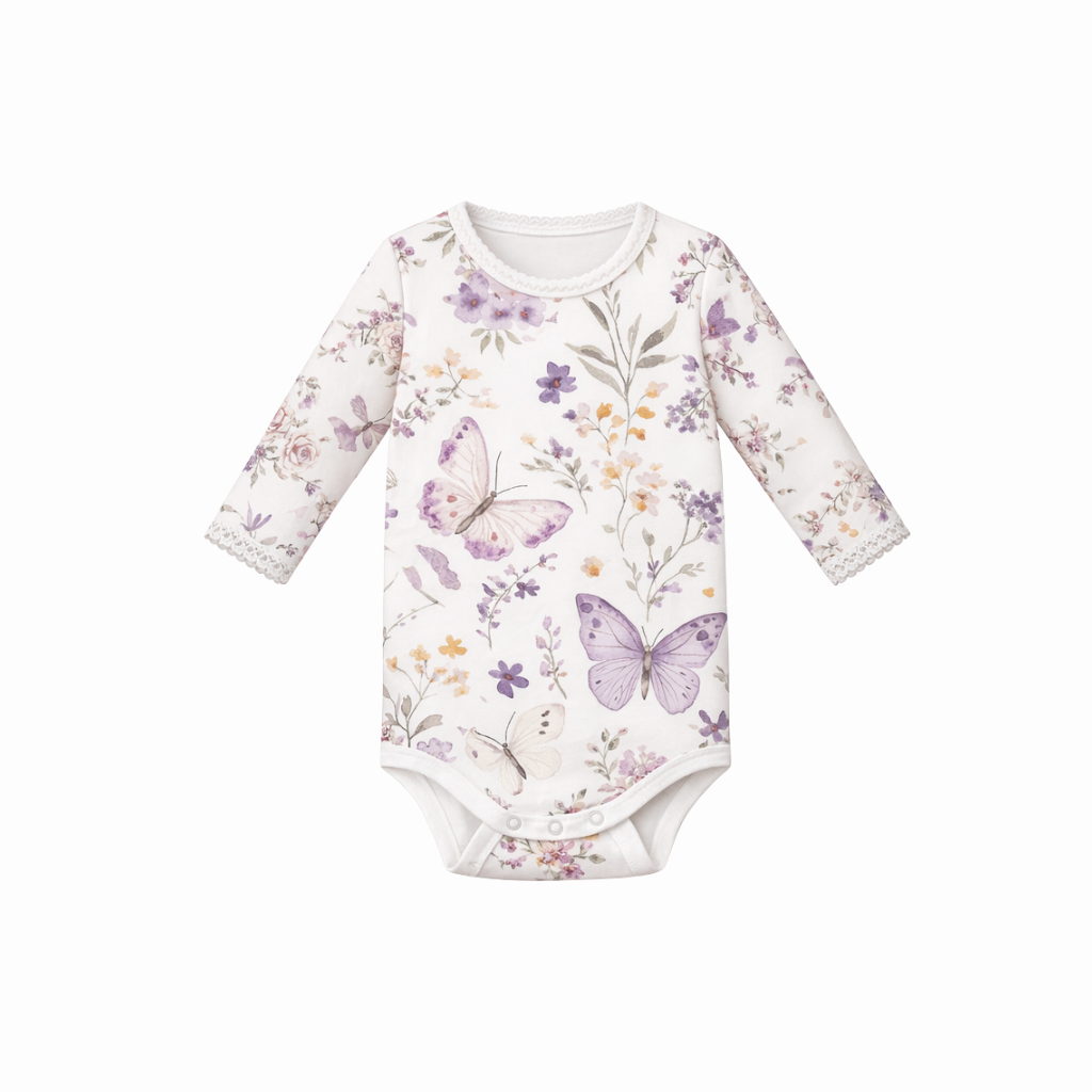 *Size Prem + NB left* Lilac Butterflies L/S Bodysuit