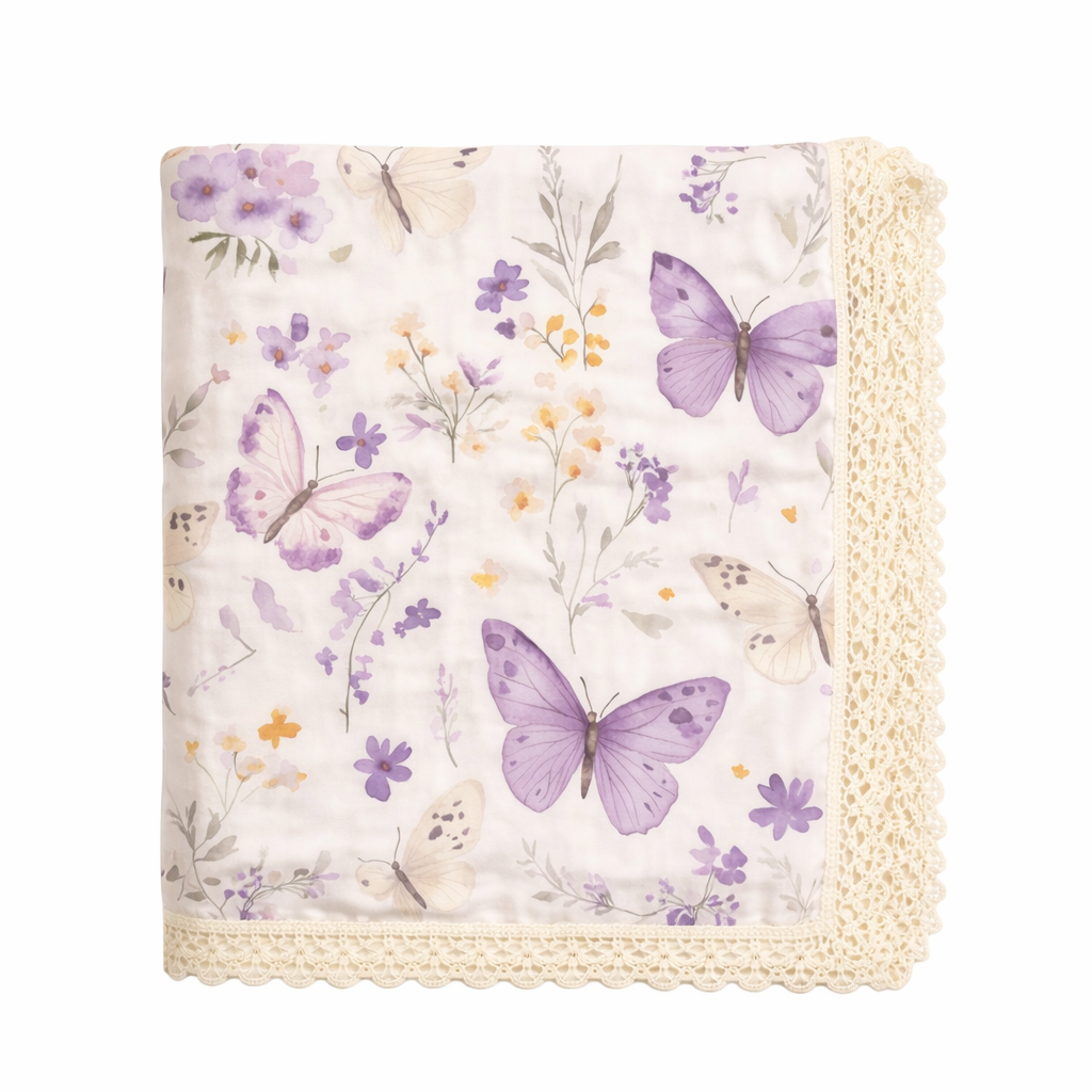 Lilac Butterflies | Muslin Blanket