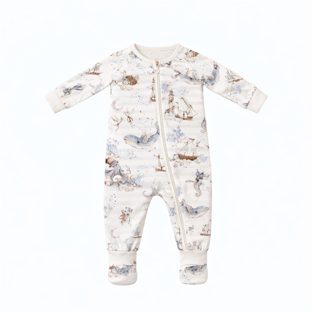 *Size 3-6m left* Magic Ocean - Bamboo Zipsuit