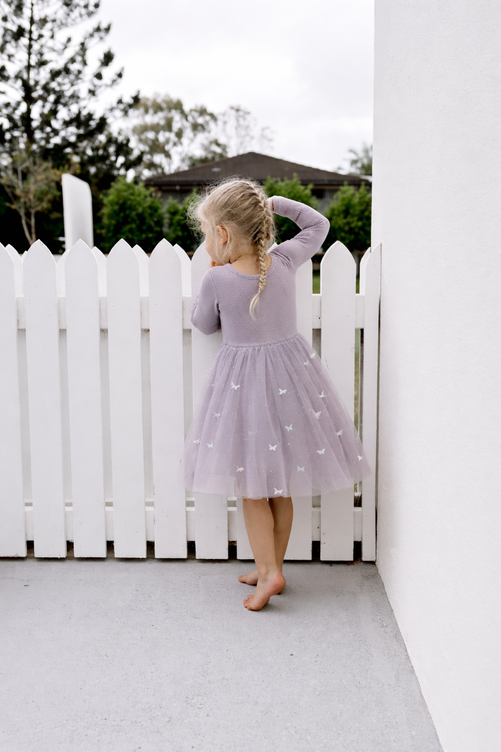Mauve Butterflies - Long Sleeve Tulle Dress