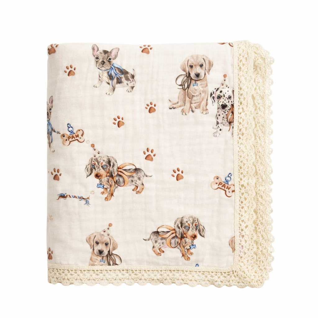 Pawfect Pals | Lace Edge Muslin Blanket