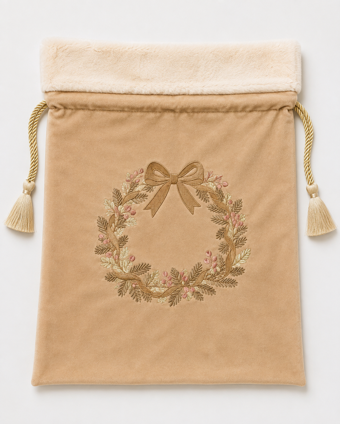 Deluxe Embroidered Santa Sack | Golden Wreath